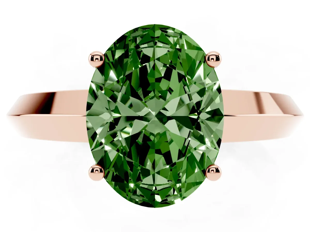 Fancy Green Oval Cut Cut Solitaire Engagement Ring with Flat Band and Four-Prong Setting Rose gold