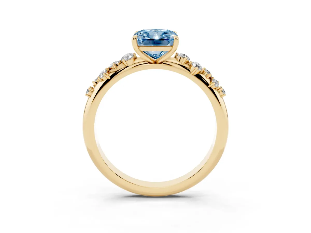 Fancy Blue Radiant Cut Diamond Cluster Prong-Set Solitaire Ring Yellow gold