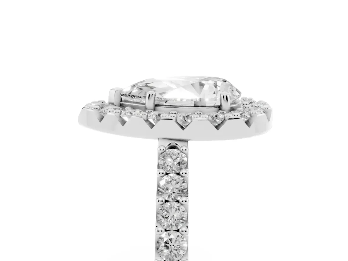 Pear Cut Halo Diamond Pavé Solitaire Ring Silver
