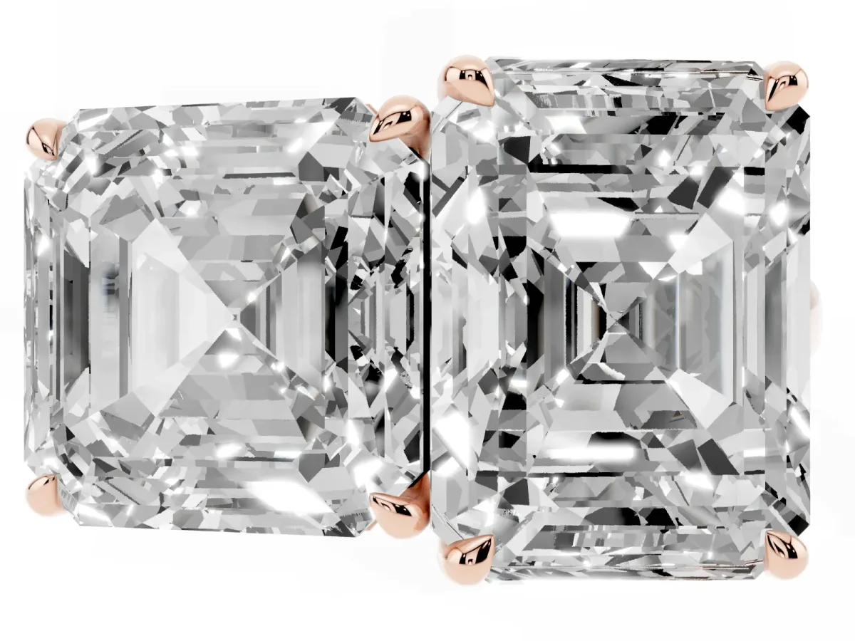 Asscher Cut and Emerald Cut Toi Moi Ring with Prong Setting Rose gold