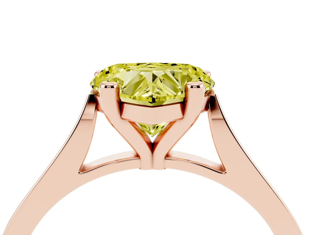Fancy Yellow Heart Cut Solitaire Diamond Ring with Four-Prong Setting and Tapered Band Rose gold