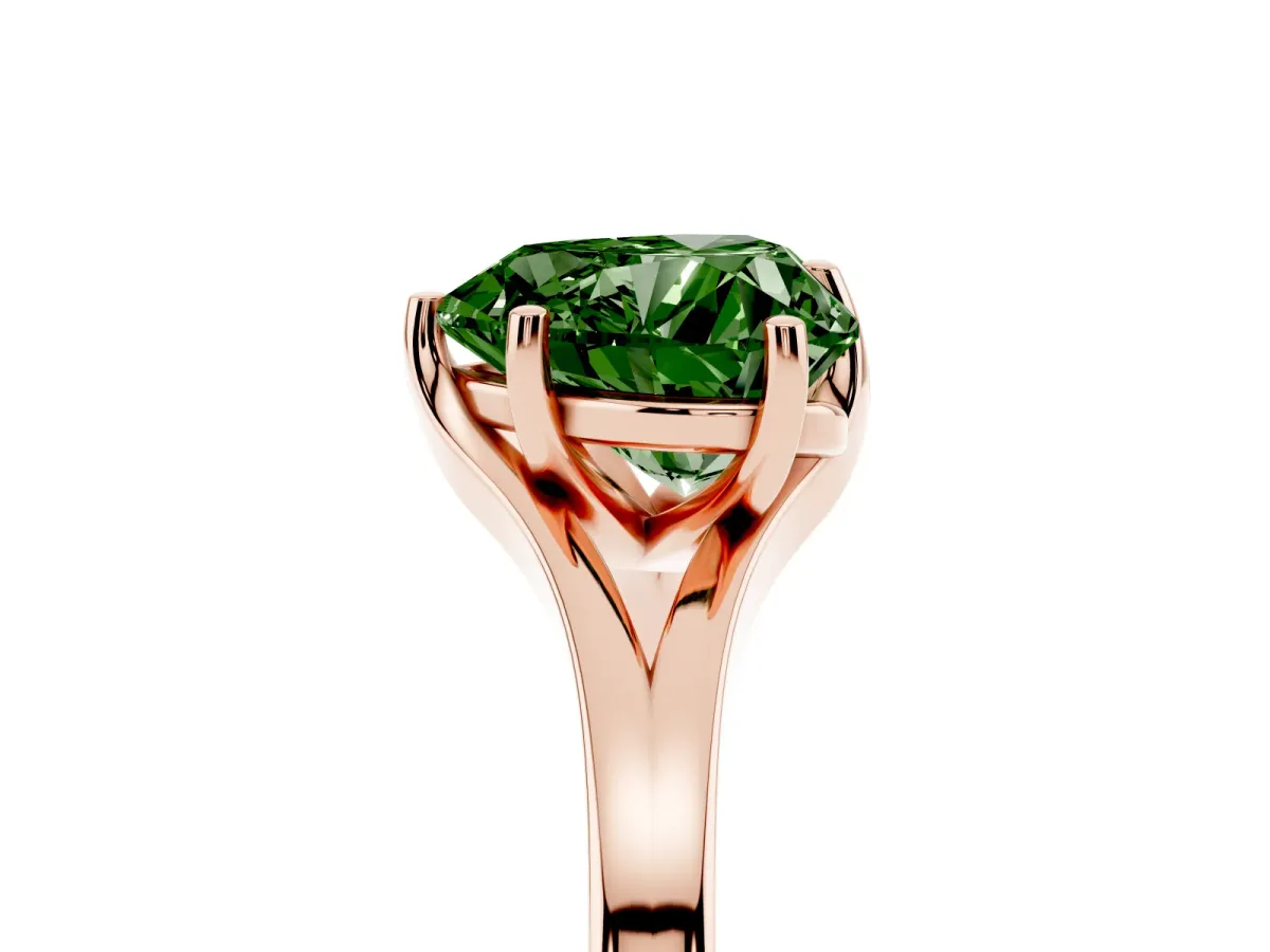 Fancy Green Heart Cut Solitaire Diamond Ring with Six-Prong Setting and Tapered Band Rose gold