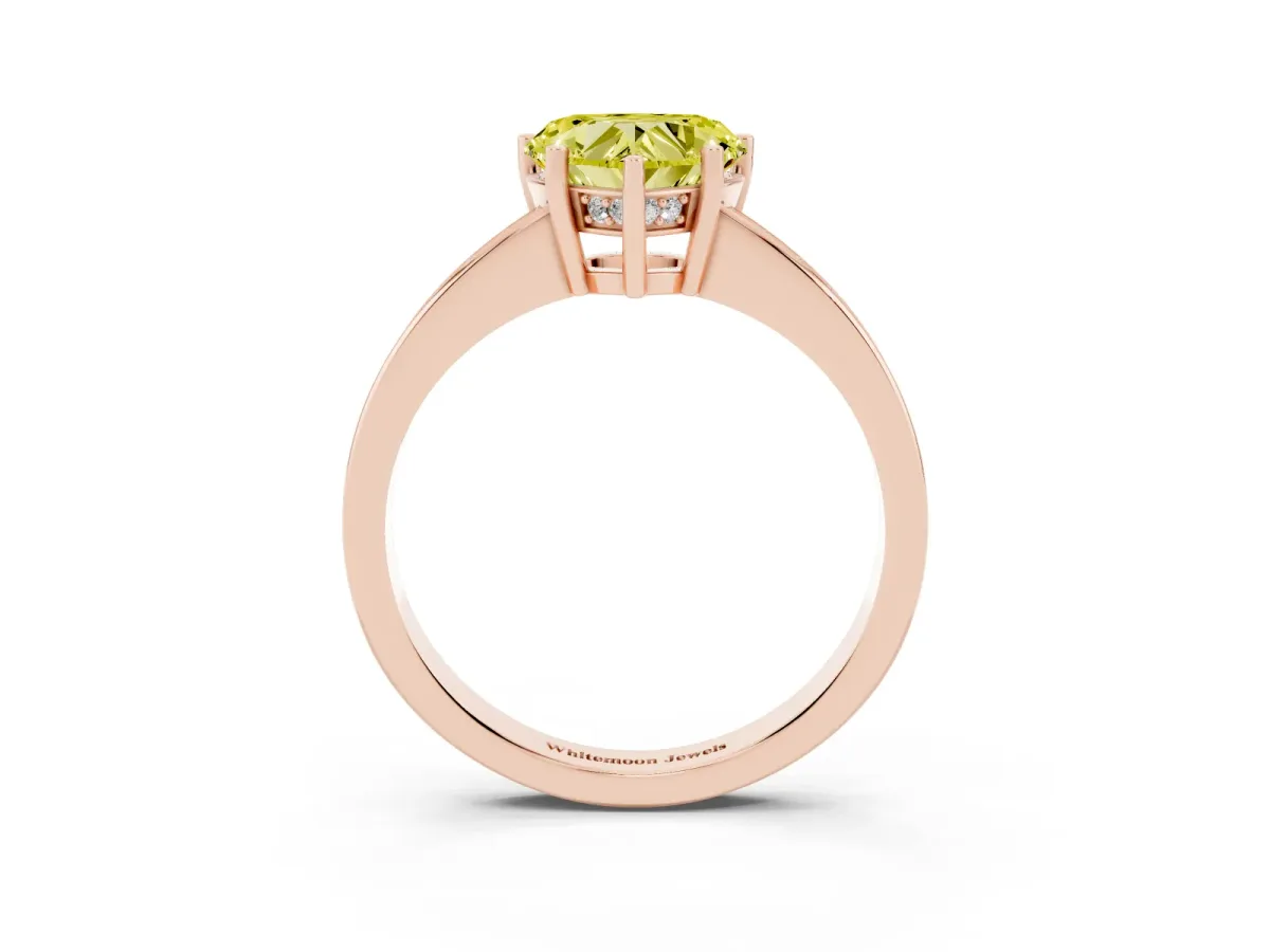Fancy Yellow Heart Cut Solitaire Pavé Band Prong Setting Ring Rose gold