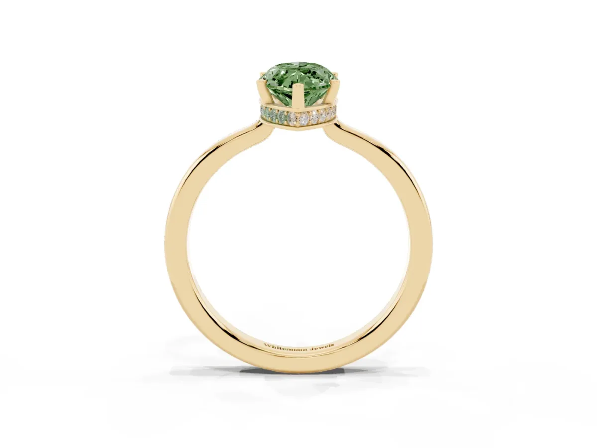 Fancy Green Marquise Cut Cut Solitaire Engagement Ring with Four-Prong Setting on a Classic Band Yellow gold