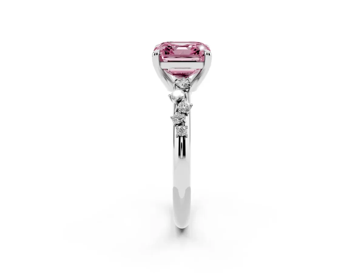 Fancy Pink Asscher Cut Cut Diamond Vine Band with Four-Prong Setting Platinum