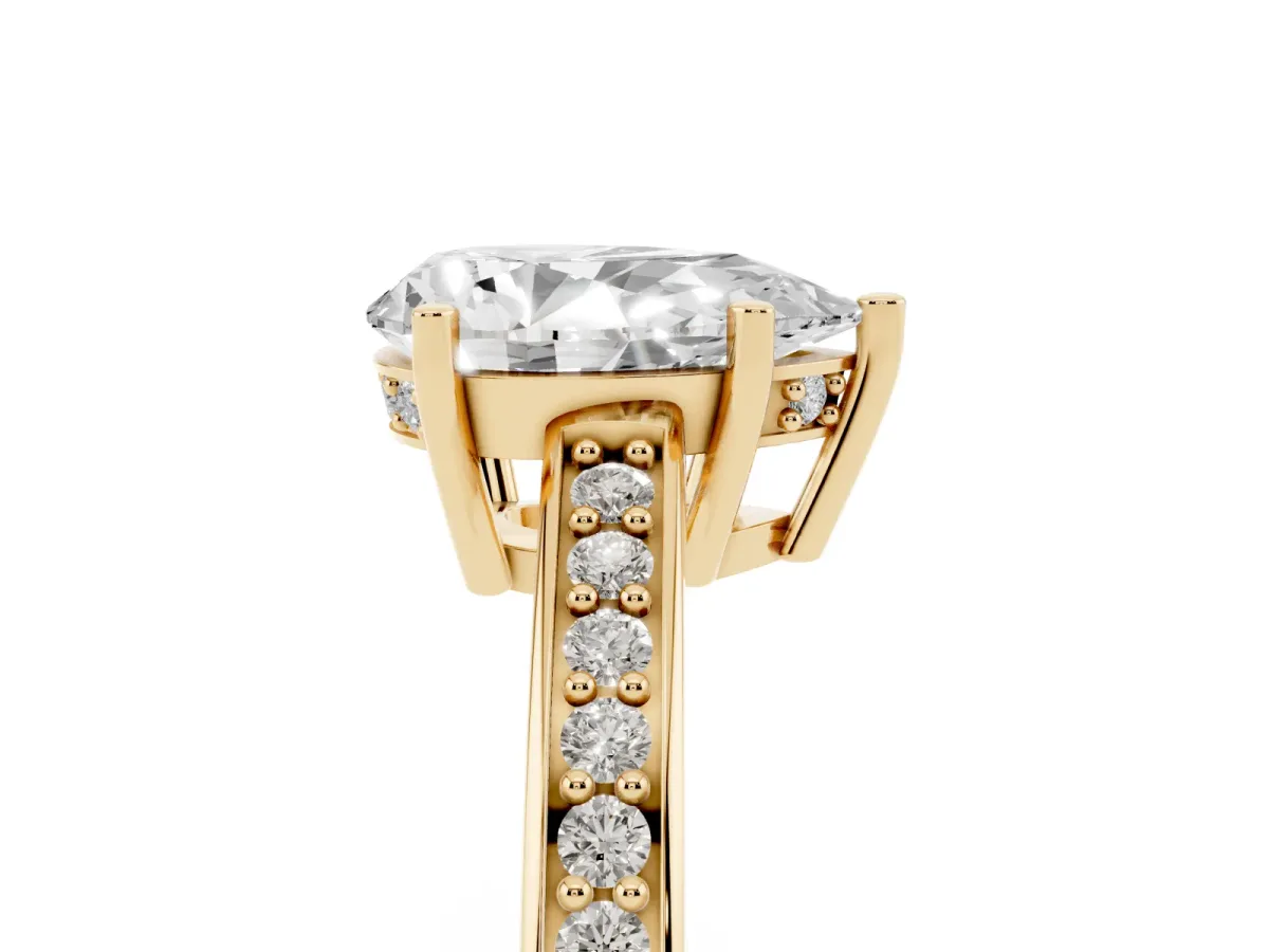 Pear Cut Solitaire Pavé Band Prong Setting Ring Yellow gold