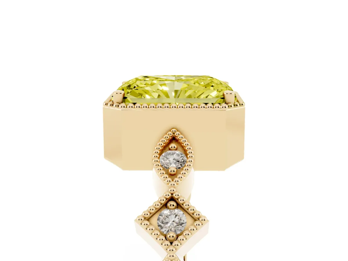 Fancy Yellow Radiant Cut Milgrain Marquise Diamond Twist Band Ring Yellow gold