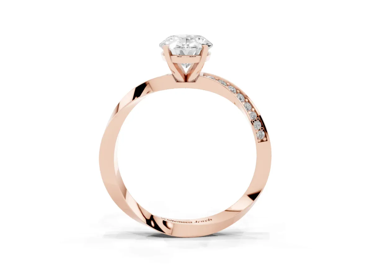 Oval Cut Diamond Engagement Ring with Side Stone Accents and Four-Prong Setting Rose gold