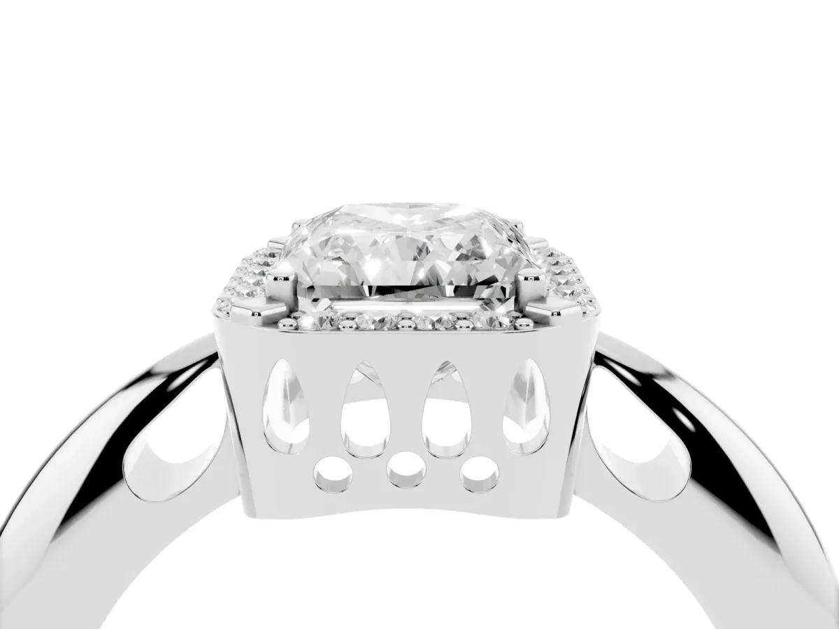 Radiant Cut Cut Diamond Halo Engagement Ring with Split Shank and Four-Prong Setting Silver