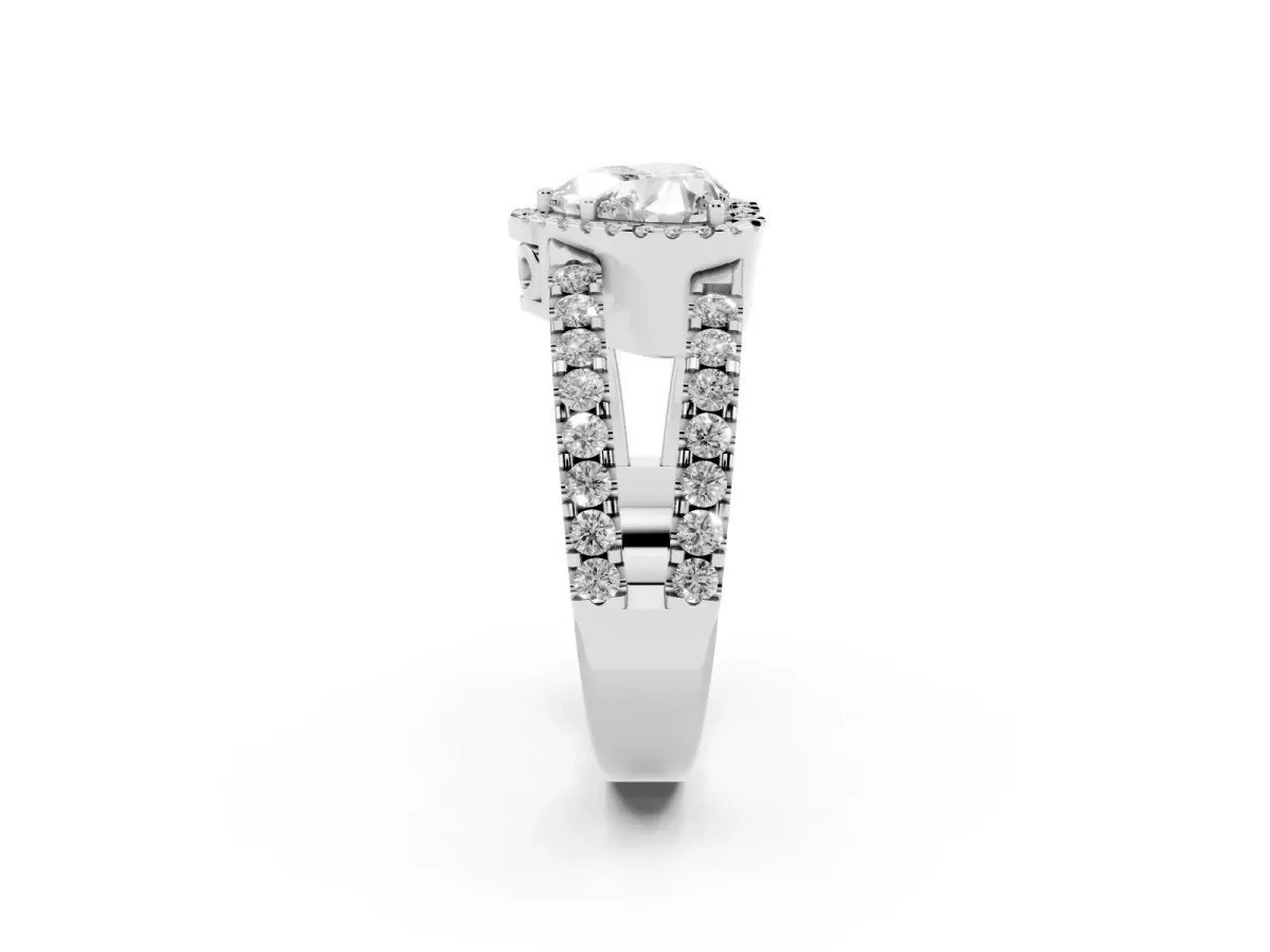 Heart Cut Cut Halo Split Shank Diamond Ring with Four-Prong Setting Platinum