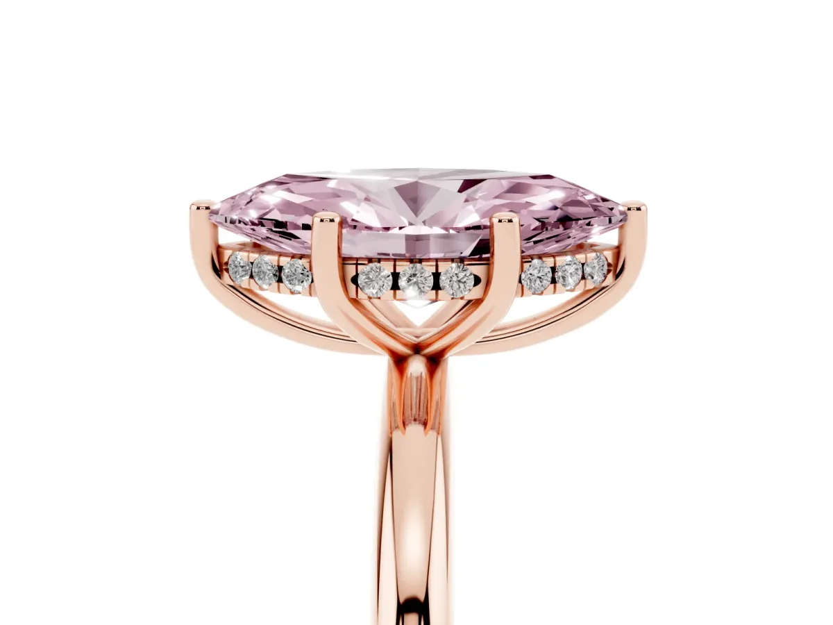 Fancy Pink Marquise Cut Cut Solitaire Engagement Ring with Four-Prong Setting and Classic Band Rose gold