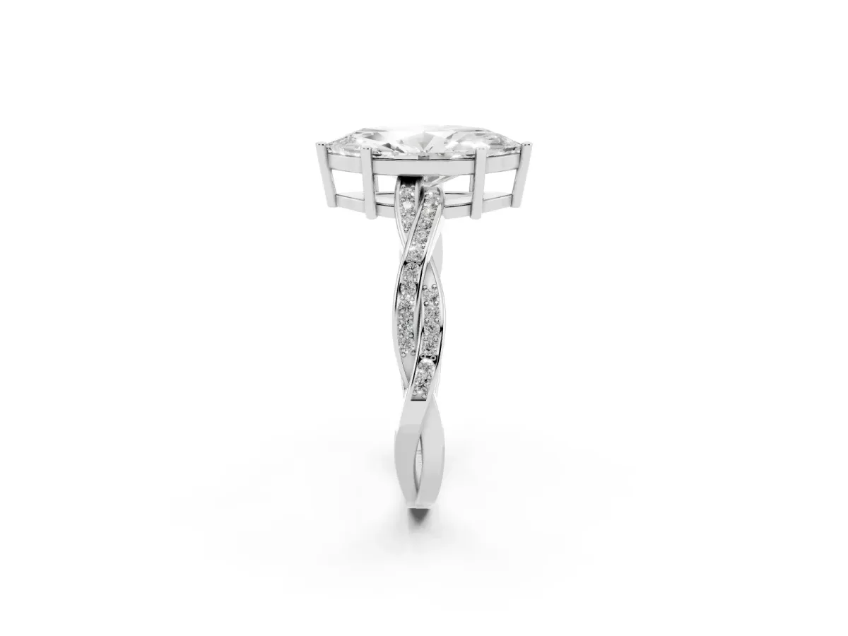 Marquise Cut Solitaire Twisted Pave Diamond Ring with Four-Prong Setting White gold