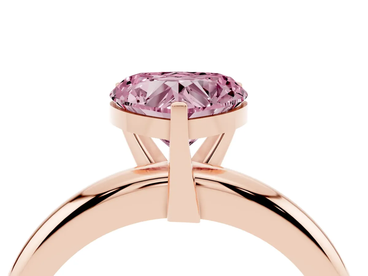 Fancy Pink Heart Cut Diamond Solitaire Engagement Ring with Round Band and Four-Prong Setting Rose gold