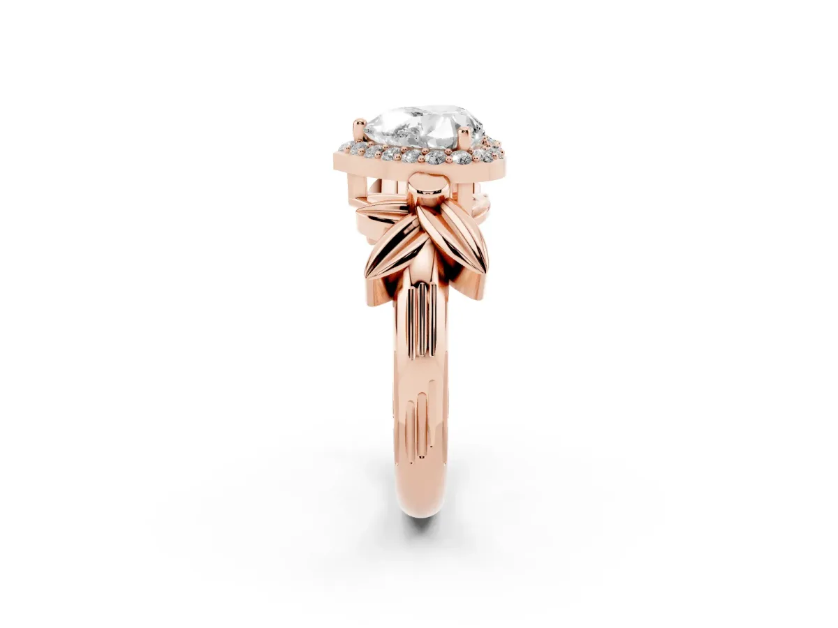 Heart Cut Halo Diamond Floral Band with Four-Prong Setting Rose gold
