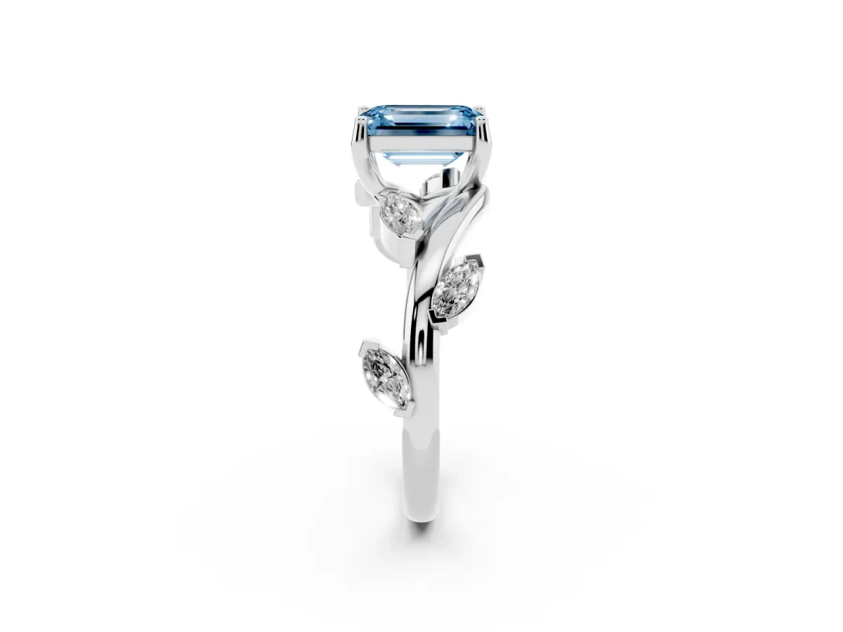 Fancy Blue Emerald Cut Solitaire Twisted Band Marquise Accent Prong Setting Ring Platinum