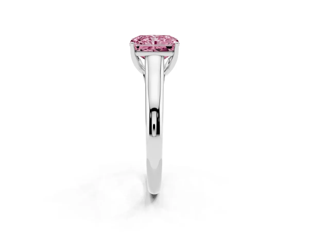 Fancy Pink Radiant Cut Solitaire Engagement Ring with Tapered Band and Four-Prong Setting Silver