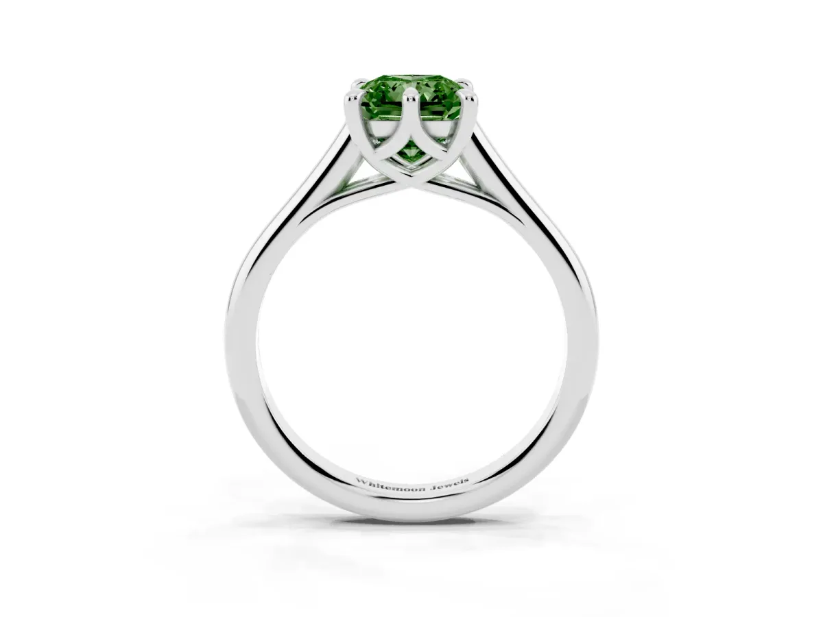 Fancy Green Radiant Cut Solitaire Engagement Ring with Six-Prong Setting and Classic Band Platinum