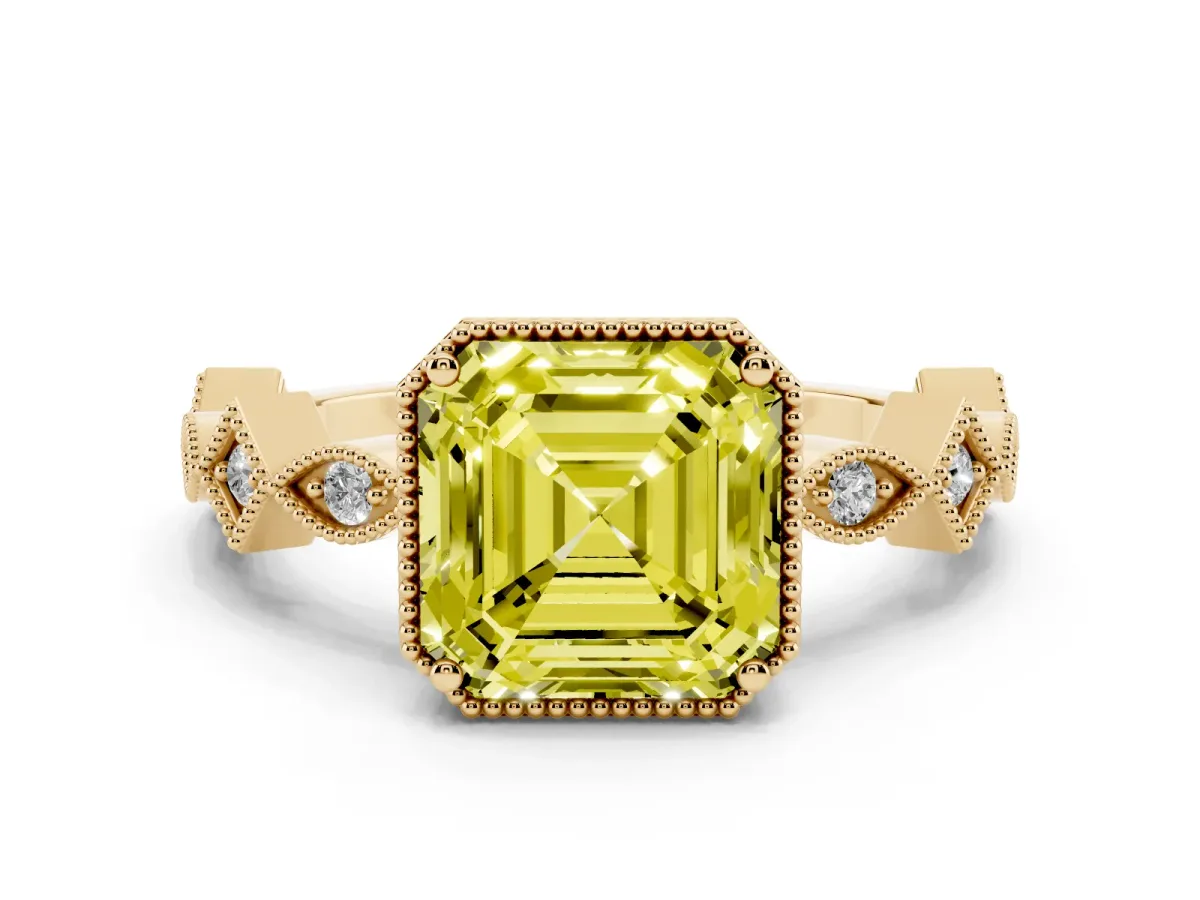 Fancy Yellow Asscher Cut Milgrain Marquise Diamond Twist Band Ring Yellow gold