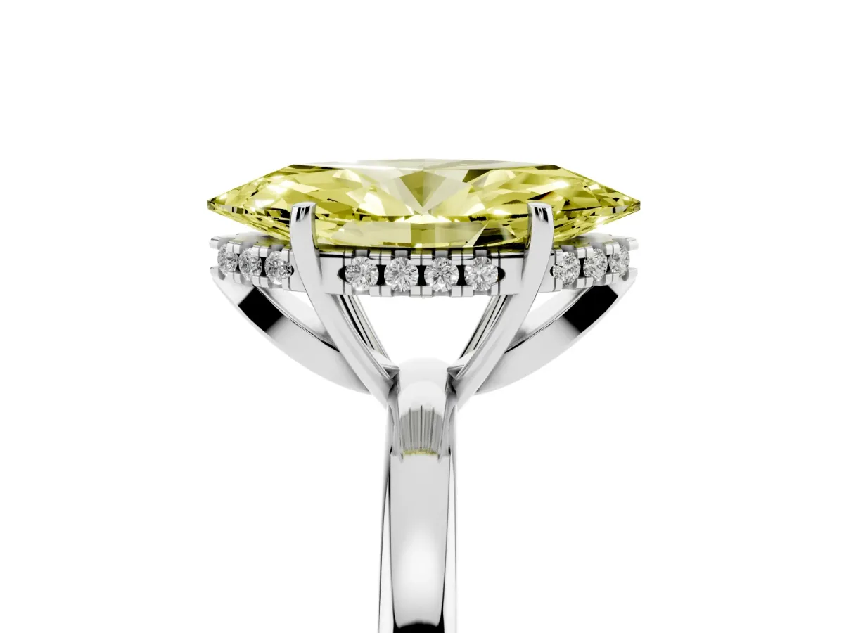Fancy Yellow Marquise Cut Solitaire Diamond Ring with Prong Setting and Plain Band Silver