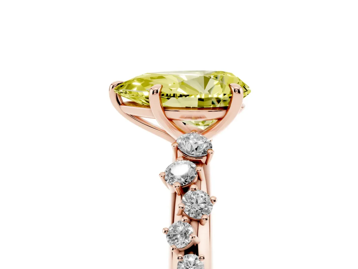 Fancy Yellow Pear Cut Diamond Cluster Prong-Set Solitaire Ring Rose gold