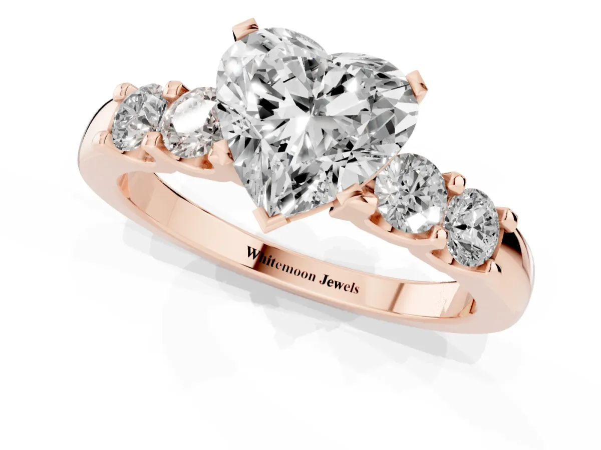 Heart Cut Brilliant Cut Diamond Five-Stone Prong Set Engagement Ring with Channel Band Rose gold
