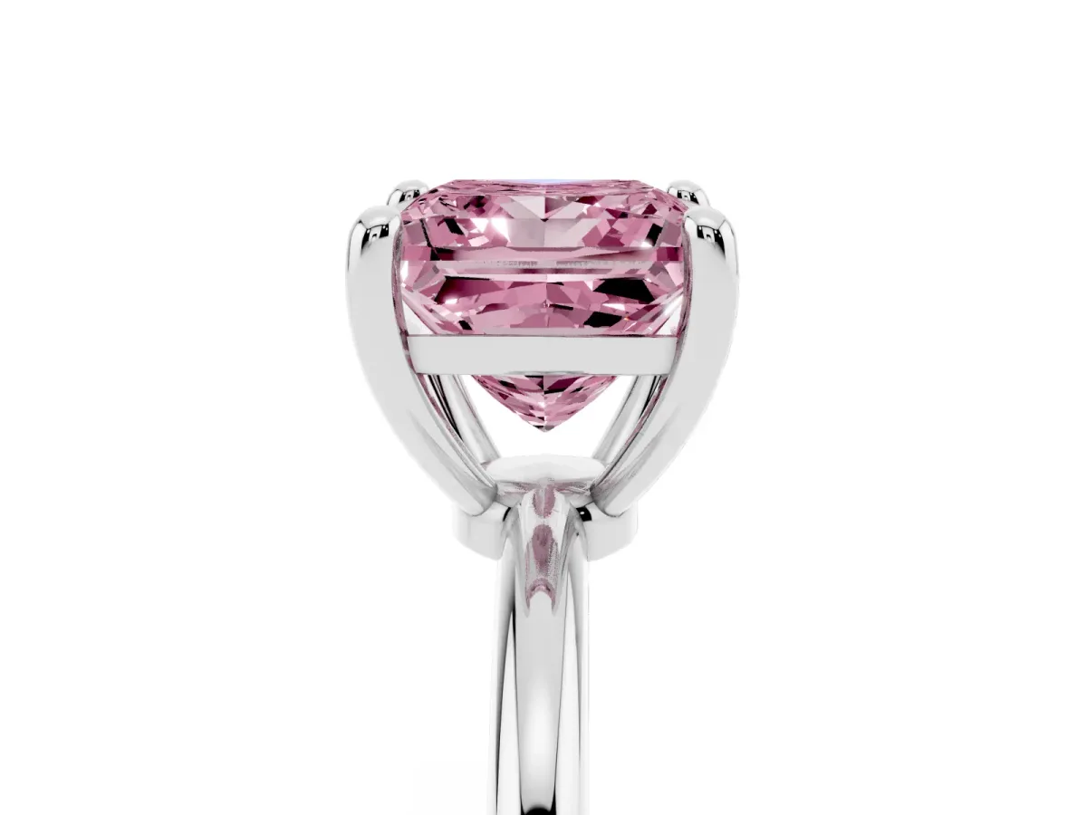 Fancy Pink Princess Cut Solitaire Diamond Ring with 4-Prong Setting on a Classic Band Silver