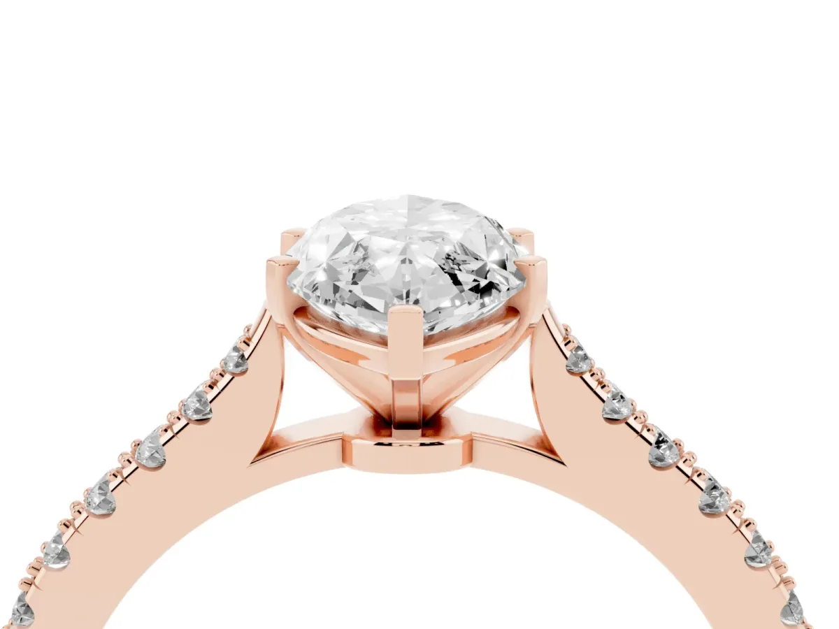 Marquise Cut Cut Solitaire Diamond Engagement Ring with Pave Band and Four-Prong Setting Rose gold