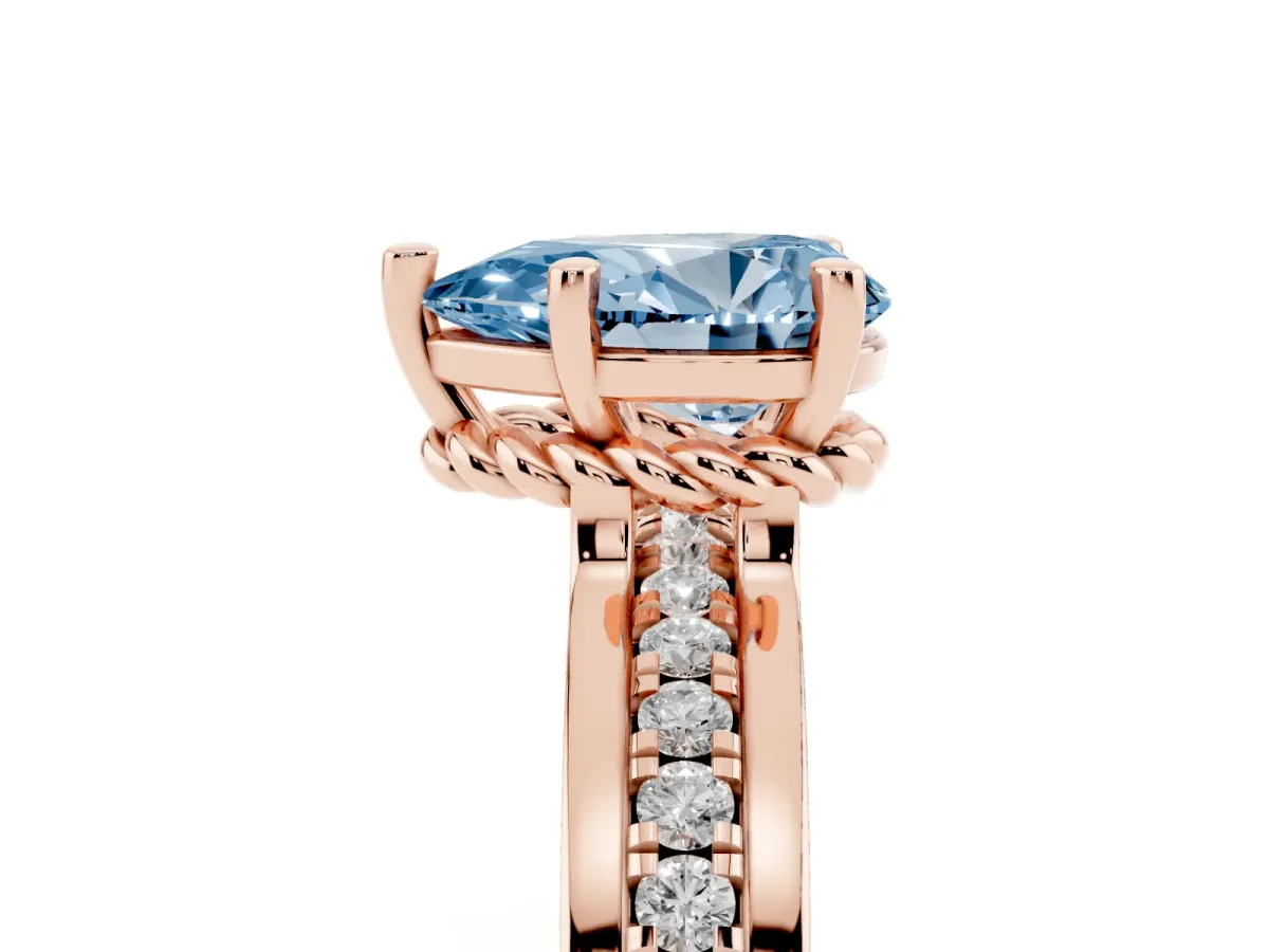 Fancy Blue Pear Cut Solitaire Diamond Ring with Channel Set Band and Six-Prong Setting Rose gold