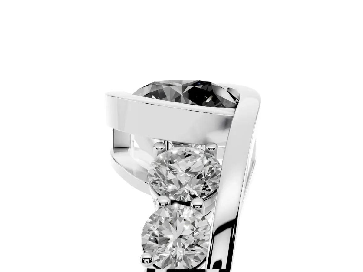 Fancy Black Bezel Set Round Cut Diamond Bypass Ring with Round Accents White gold