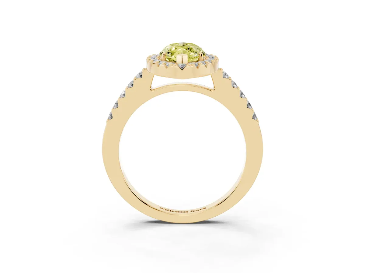 Fancy Yellow Marquise Cut Halo Diamond Pavé Solitaire Ring Yellow gold