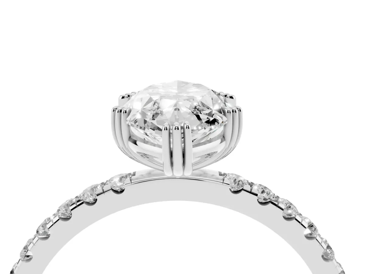 Marquise Cut Brilliant Solitaire with Pavé Band and Claw Prong Setting White gold