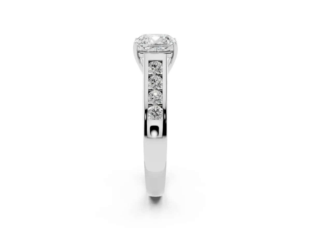 Cushion Cut Brilliant Channel-Set Solitaire Ring with Four-Prong Setting Silver