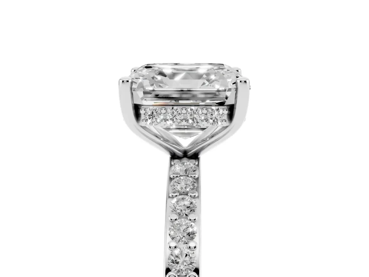 Asscher Cut Cut Diamond Pavé Band Ring with Four-Prong Setting Platinum