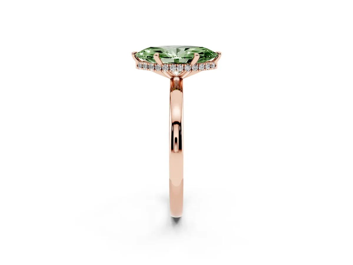Fancy Green Marquise Cut Solitaire Engagement Ring with Cathedral Band and Four-Prong Setting Rose gold