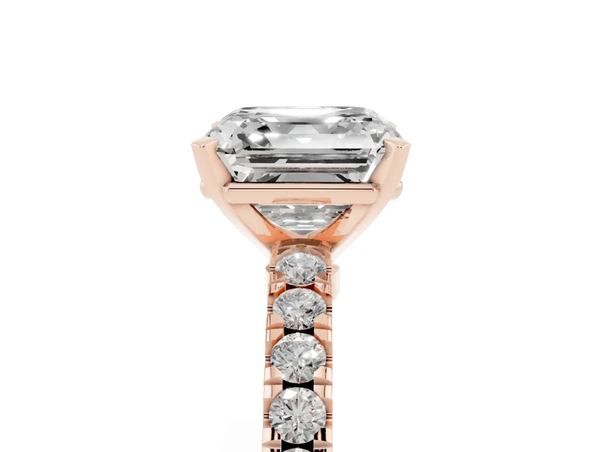 Asscher Cut Solitaire Diamond with Pavé Band and Four-Prong Setting Rose gold