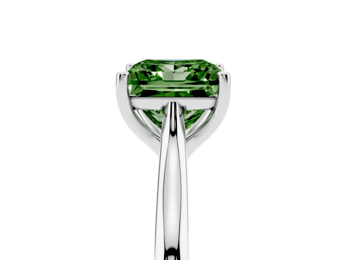 Fancy Green Princess Cut Cut Solitaire Ring with Cathedral Band and Four-Prong Setting Silver