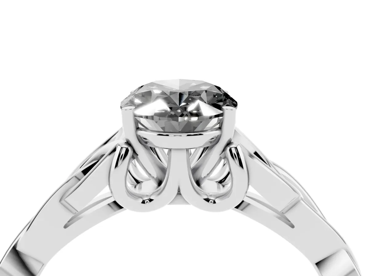 Fancy Black Oval Cut Diamond Solitaire Engagement Ring with Celtic Knot Band and Four-Prong Setting White gold