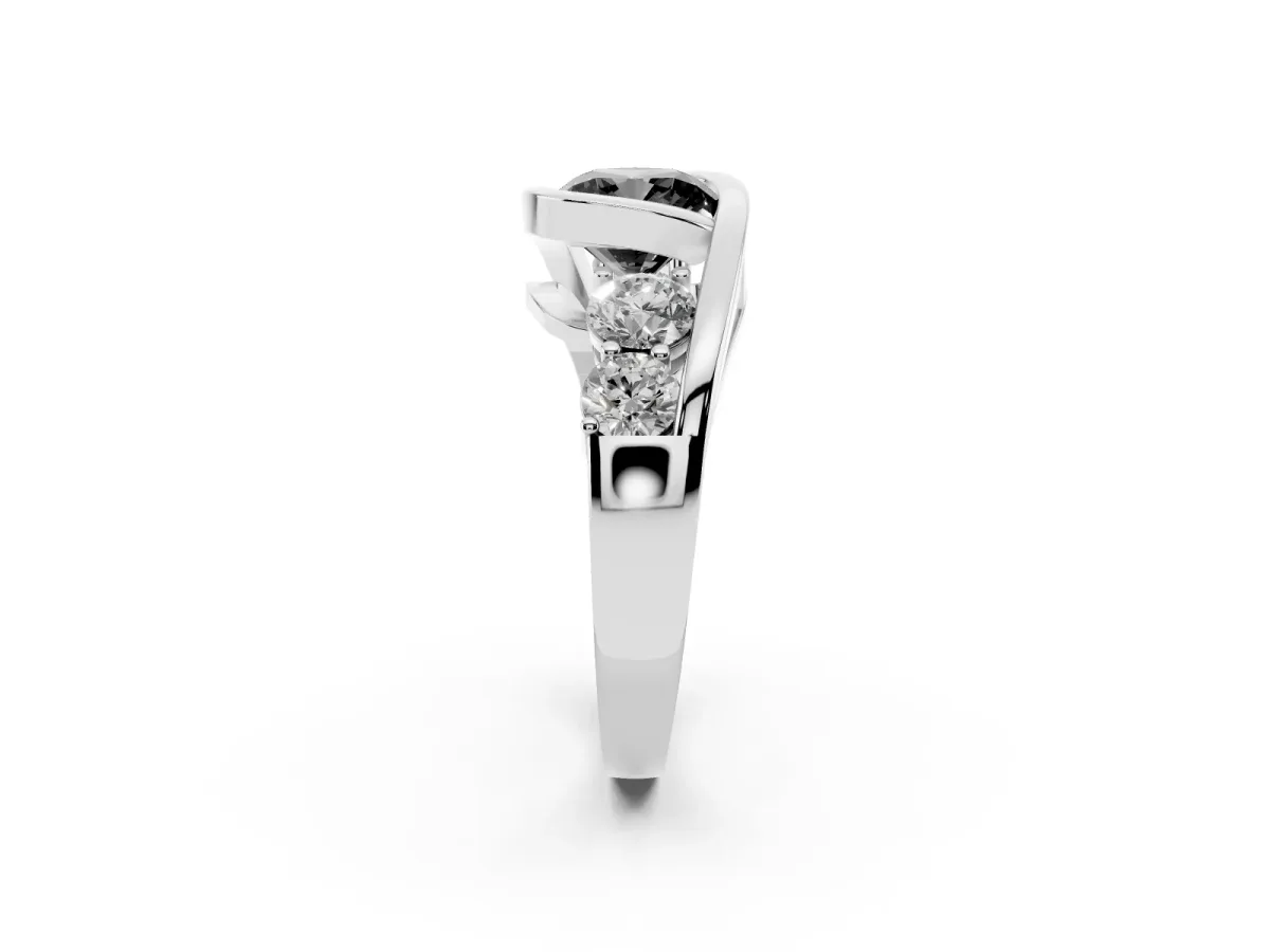 Fancy Black Bezel Set Cushion Cut Diamond Bypass Ring with Round Accents Platinum