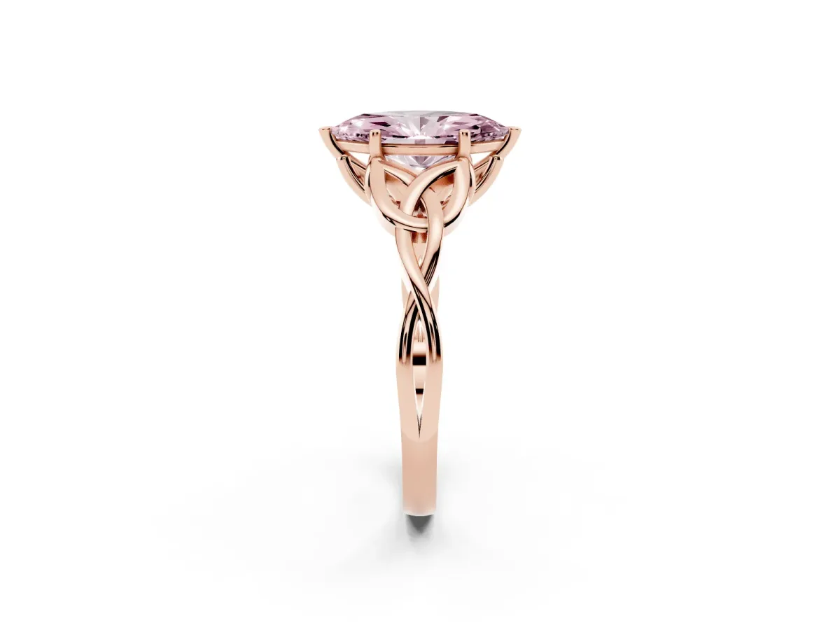 Fancy Pink Marquise Cut Diamond Solitaire Engagement Ring with Celtic Knot Band and Four-Prong Setting Rose gold