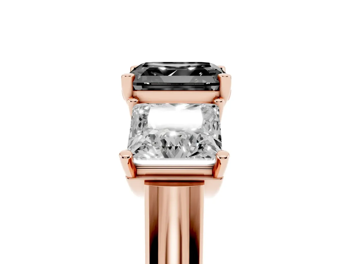 Fancy Black Three-Stone Asscher Cut Brilliant Diamond Trellis Ring with Comfort Fit Band Rose gold