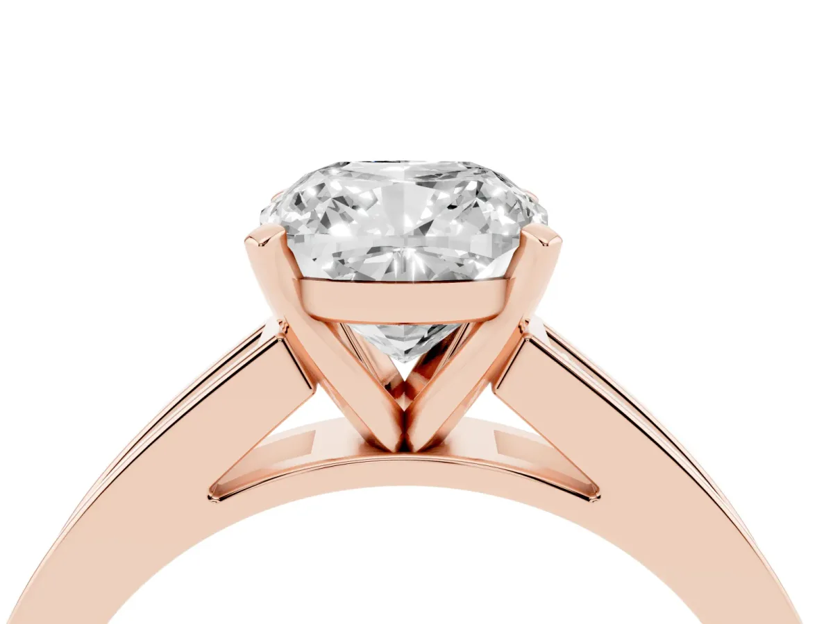 Cushion Cut Solitaire Diamond Ring with Channel-Set Band and Four-Prong Setting Rose gold