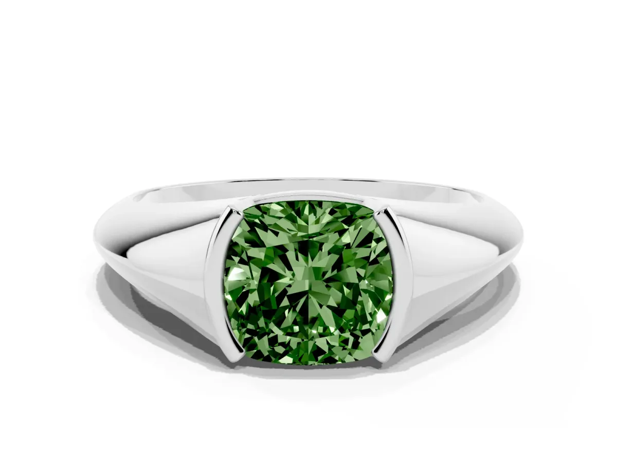Fancy Green Cushion Cut Solitaire Tension Set Diamond Ring Platinum