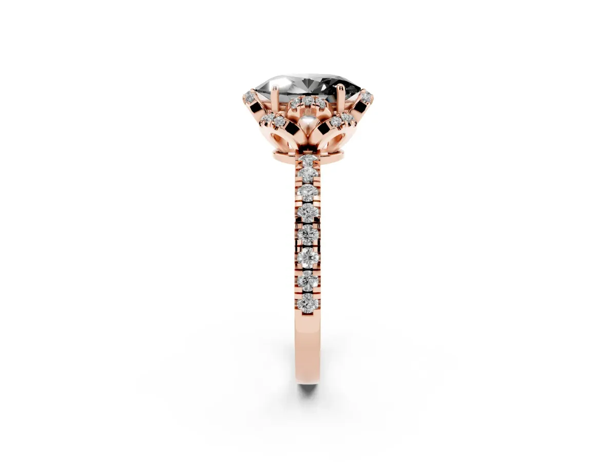 Fancy Black Oval Cut Diamond Halo Pave Band with Four-Prong Setting Rose gold