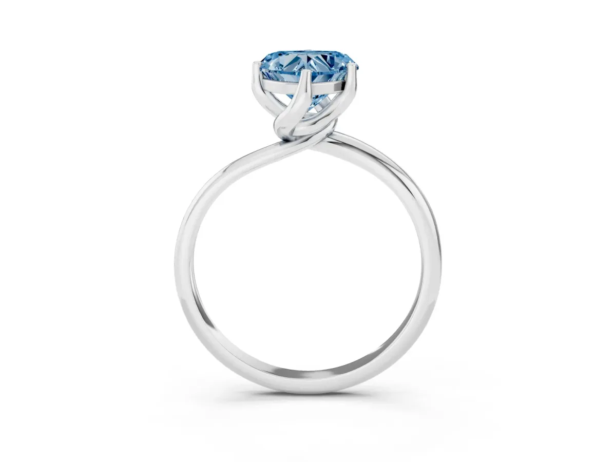 Fancy Blue Heart Cut Diamond Solitaire Engagement Ring with Four-Prong Setting and Classic Band Silver