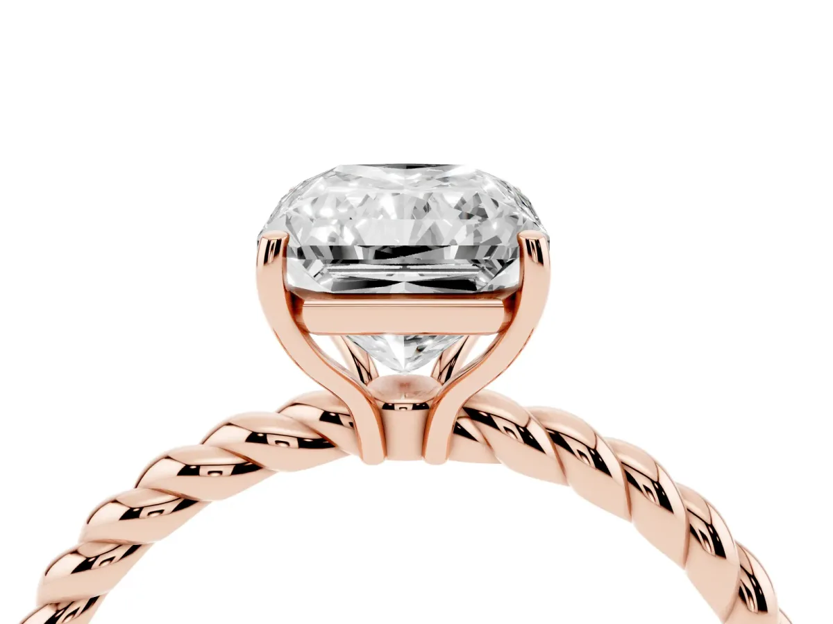 Radiant Cut Solitaire Twist Band Ring with Four-Prong Setting Rose gold