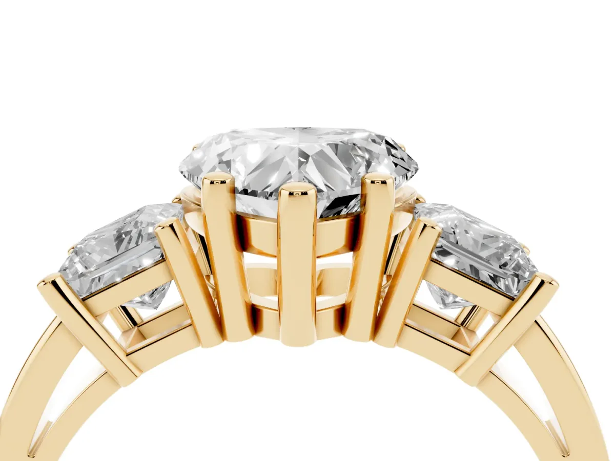 Three-Stone Heart Cut Cut Solitaire Ring with Prong Setting Yellow gold