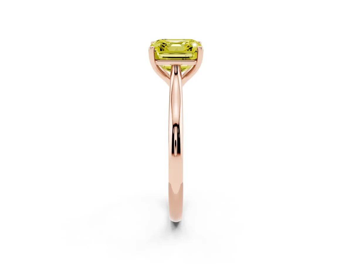 Fancy Yellow Asscher Cut Cut Solitaire Ring with Cathedral Band and Four-Prong Setting Rose gold