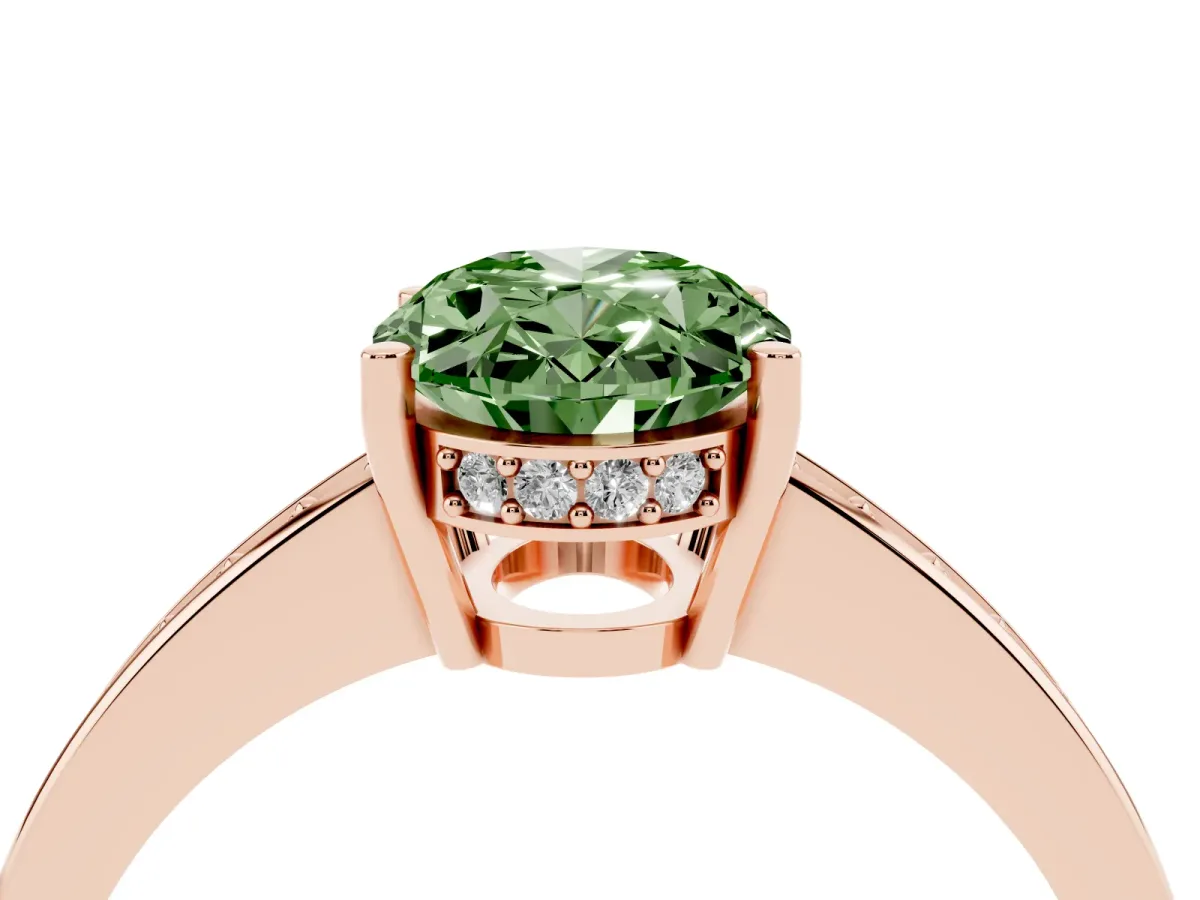 Fancy Green Oval Cut Solitaire Pavé Band Prong Setting Ring Rose gold