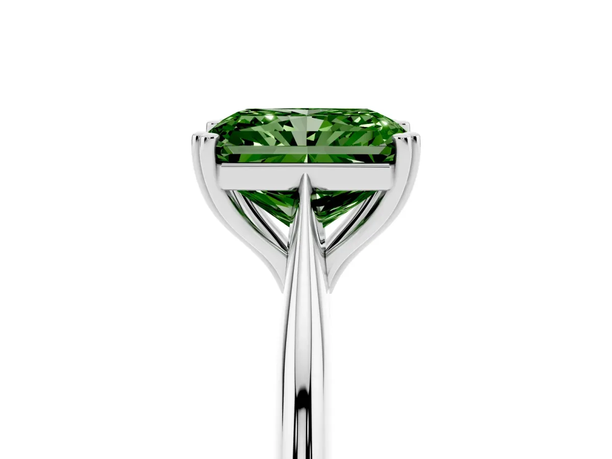 Fancy Green Radiant Cut Solitaire Diamond Ring with Six-Prong Setting and Classic Band White gold