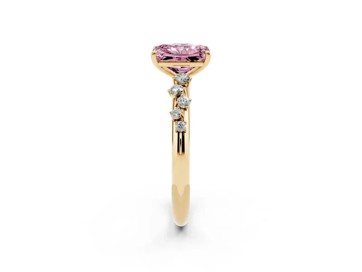 Fancy Pink Radiant Cut Diamond Cluster Prong-Set Solitaire Ring Yellow gold